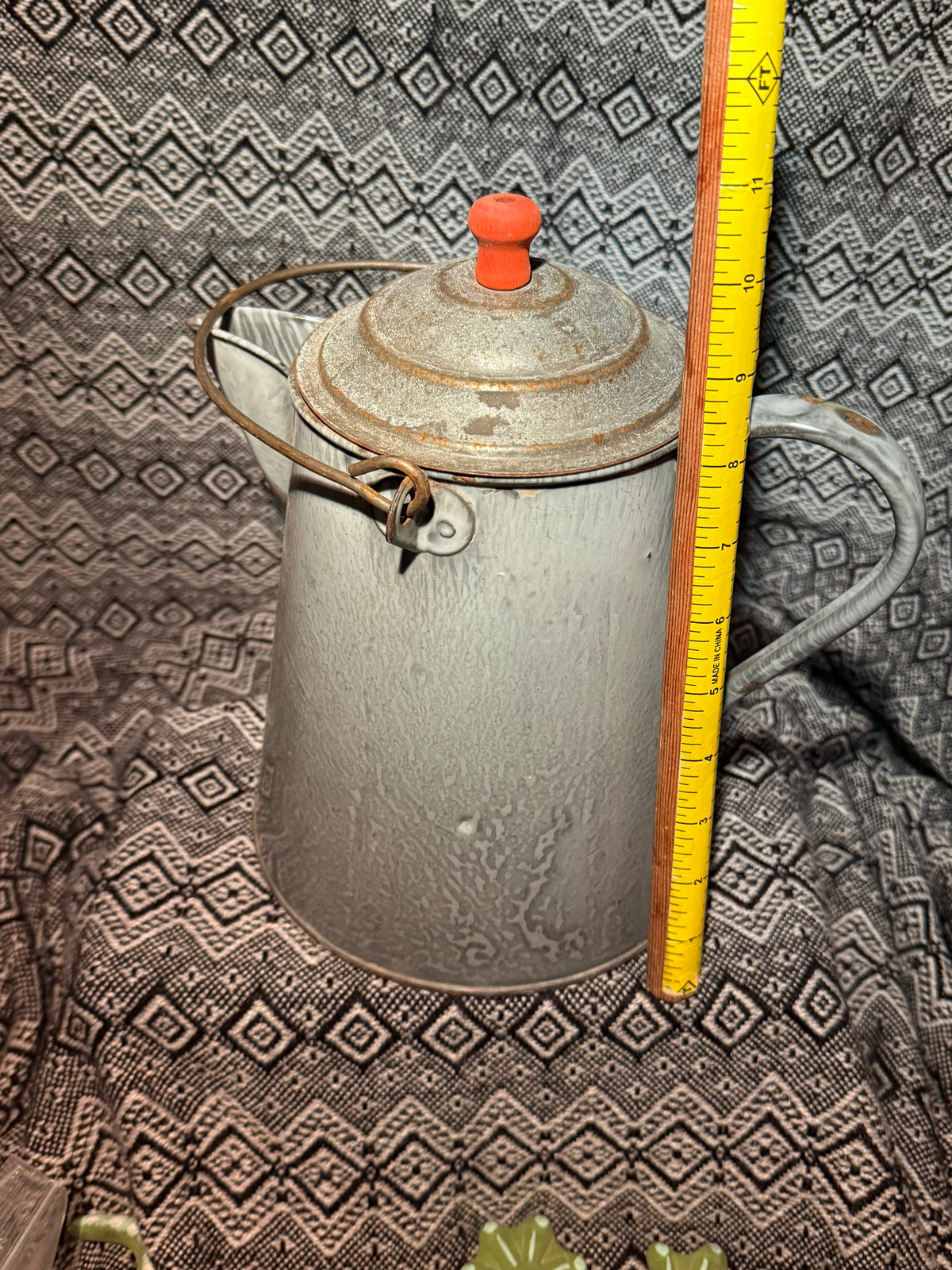 Vintage grey enamel spatter coffee pot with lid