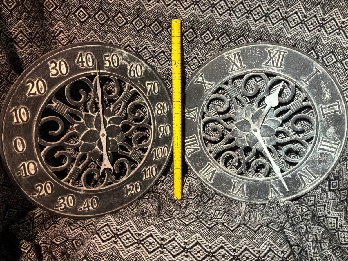 Iron thermometer and clock set