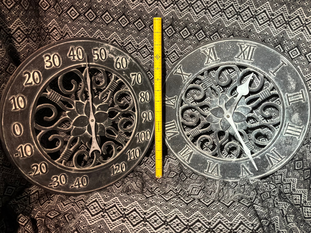 Iron thermometer and clock set