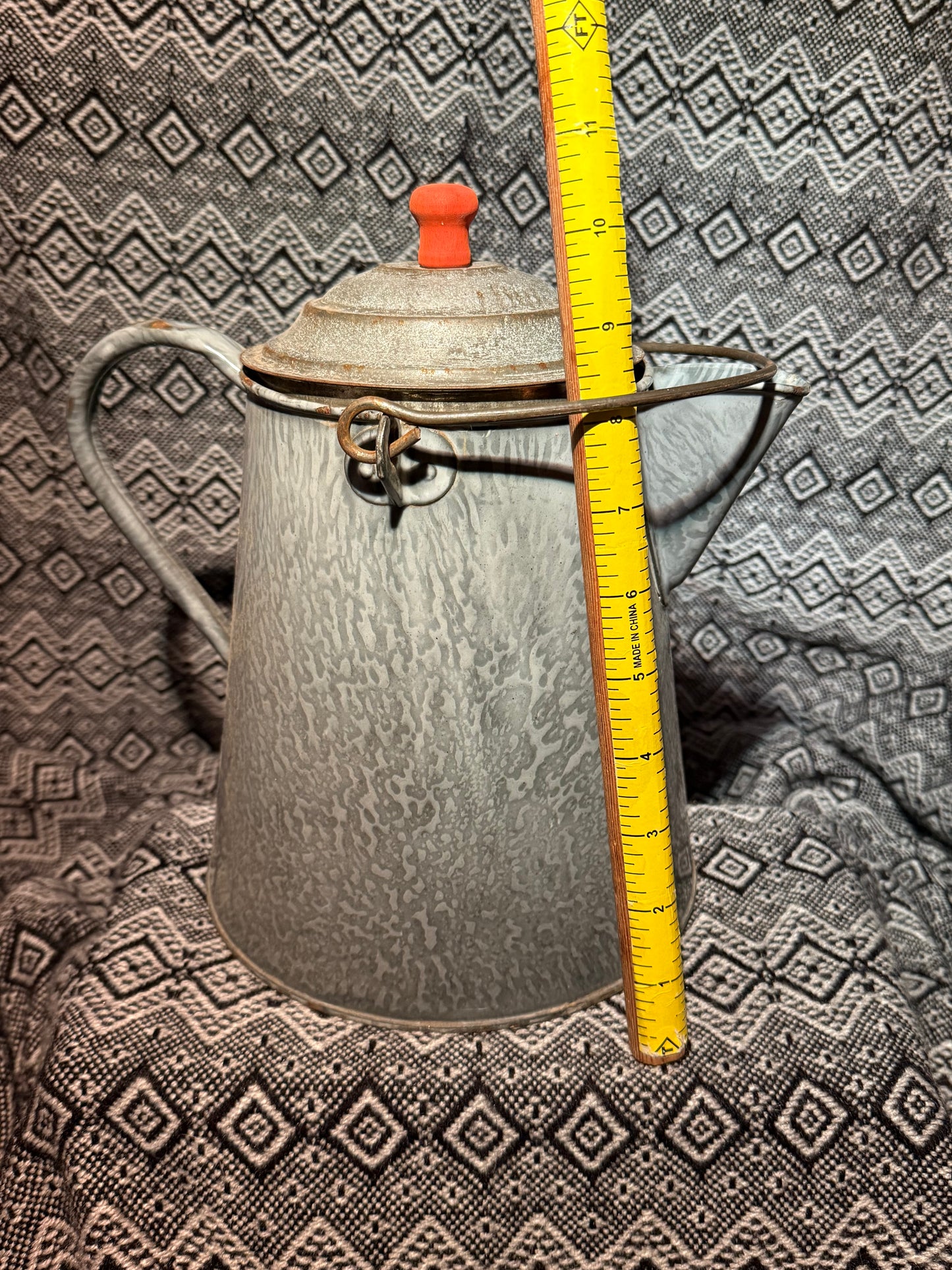 Vintage grey enamel spatter coffee pot with lid