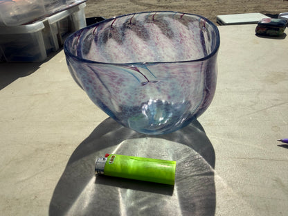 Handmade blue and purple speckled art glass bowl