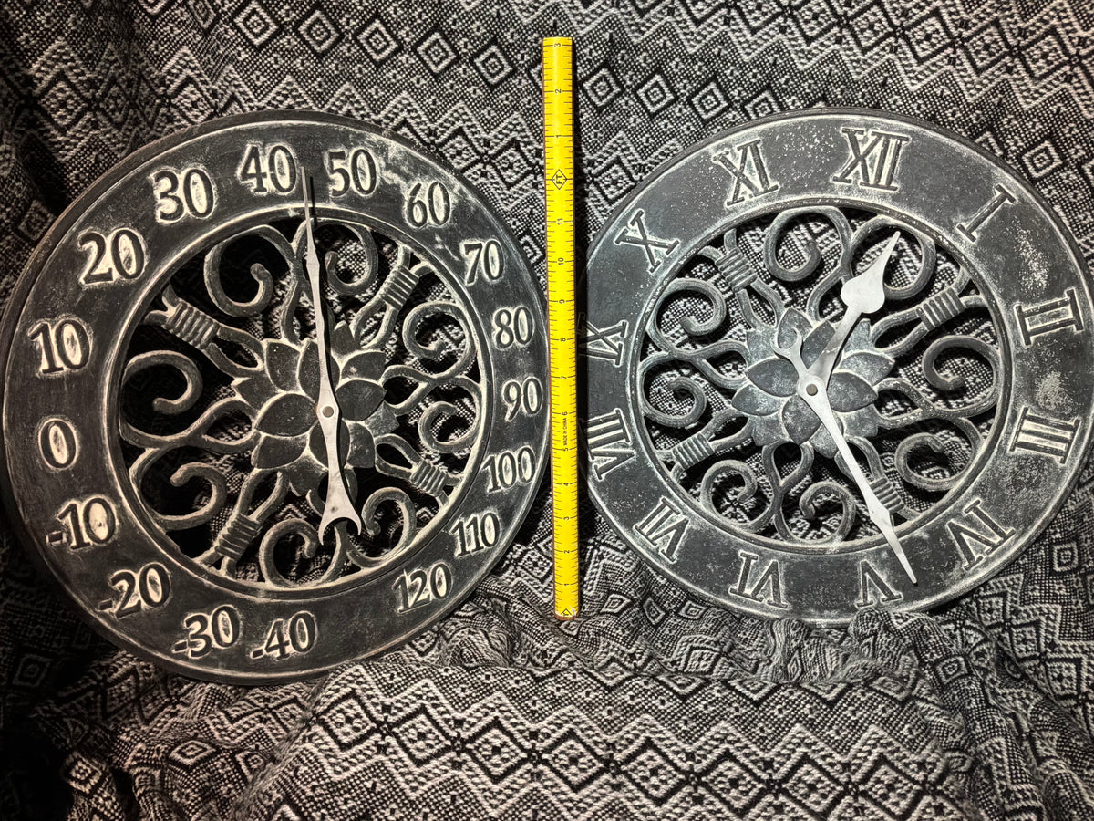 Iron thermometer and clock set