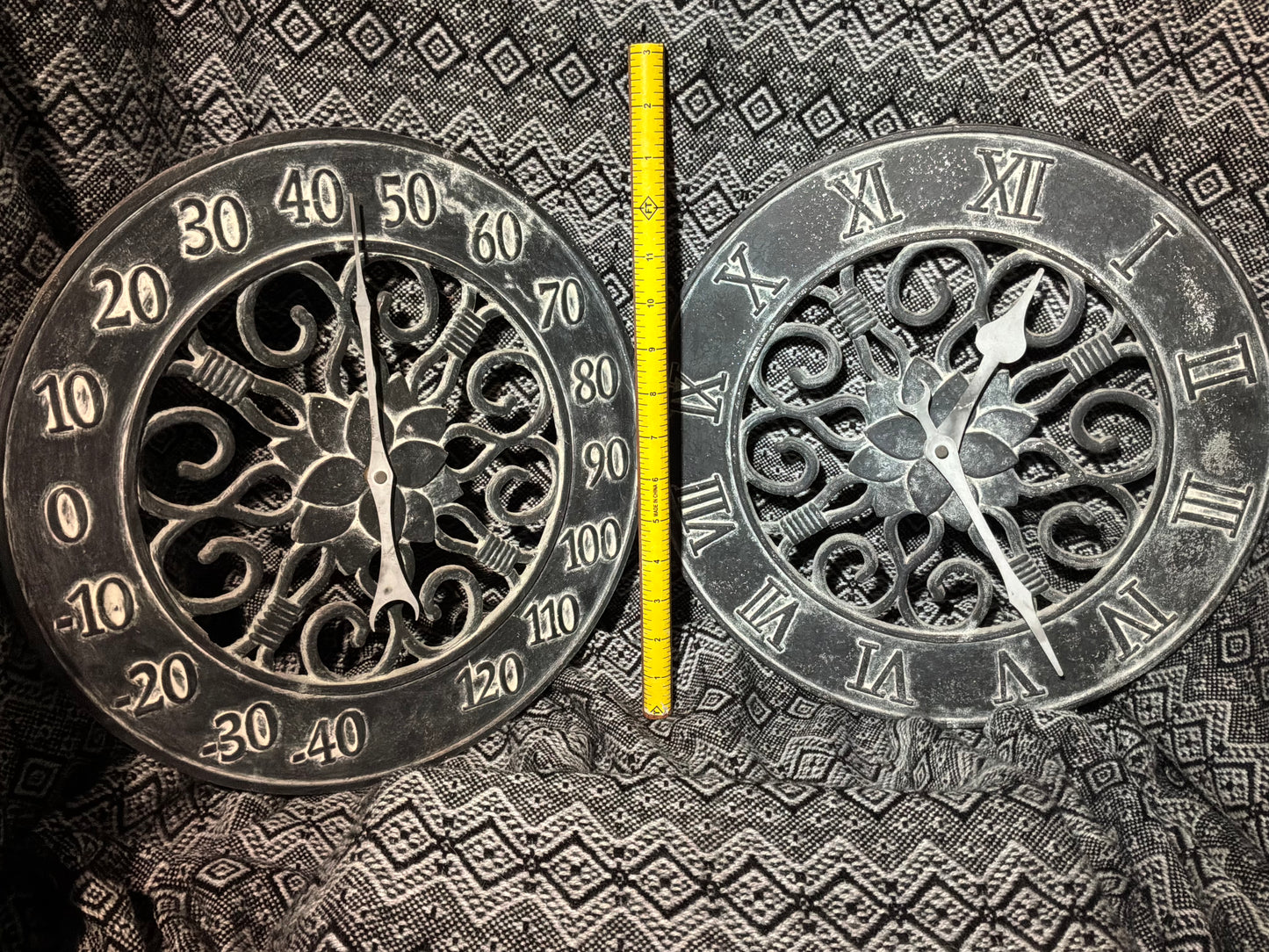 Iron thermometer and clock set