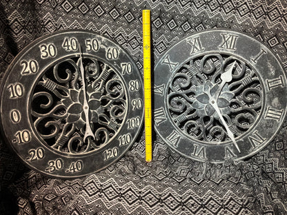 Iron thermometer and clock set